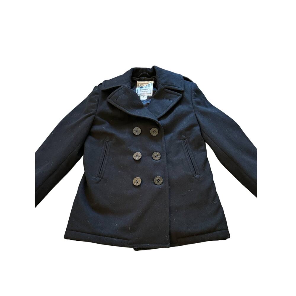 100% Wool, Defense Logistics Agency Black Naval Pea Overcoat 8R